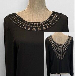 H&M Crochet Bohemian Blouse Top Black Size 8 Medium